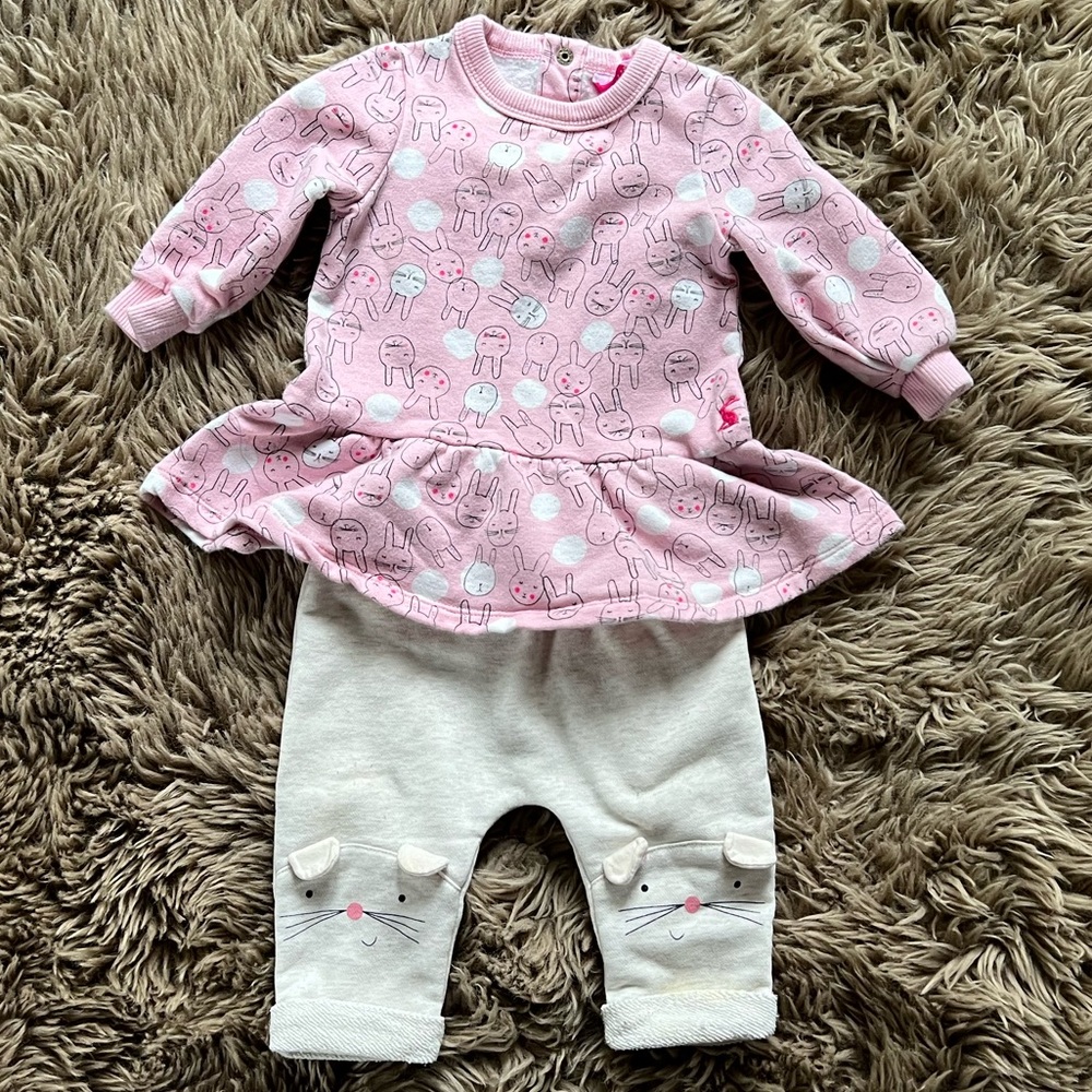 Baby girl 3-6mo Joules bunny print set